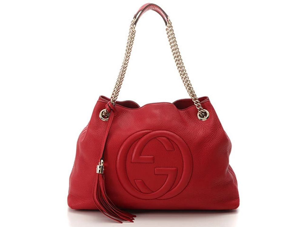 Gucci Soho Interlocking G Chain Shoulder Bag Red Calfskin